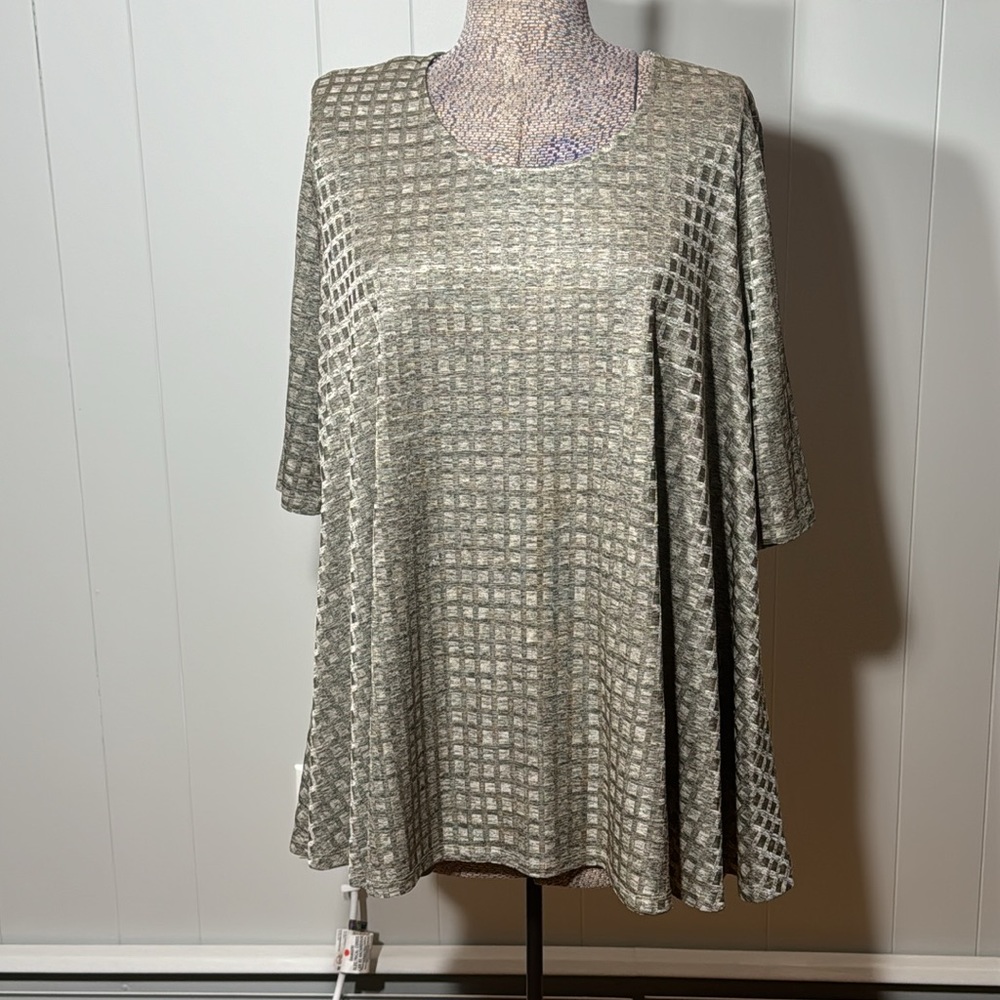 Krazy Kat Womens XL Pewter Waffled Blouse Mid Length Sleeves